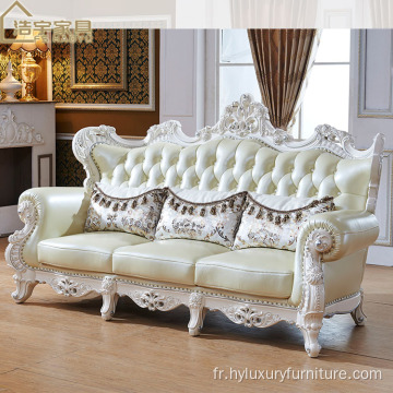 Canapés de salon en cuir européen en bois de style de luxe